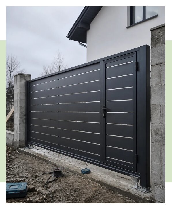 Откатные ворота с калиткой под ключ для дома в Дедовске